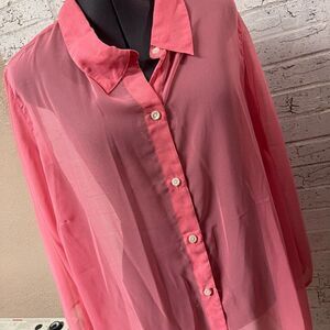NWT Pretty In Pink Roaman's Sheer Blouse/Tunic 1X #104